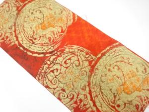 アンティーク　丸紋に鳳凰・花模様織り出し名古屋帯（着用可）